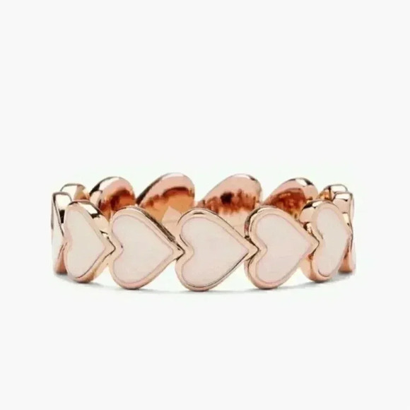 New 14k Rose Gold Over Sterling Silver Mother-Of-Pearl Hearts Band - Picture 1 of 2